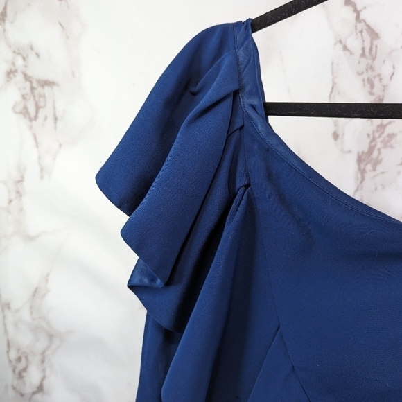 Maje Dress Womens 1 Small Blue One Shoulder Mini Ruffle Assymetric Club Cocktail - Picture 2 of 12